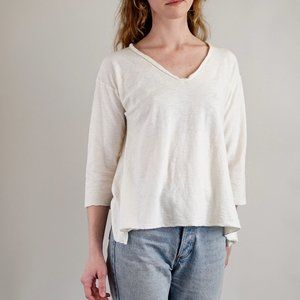 Airy White Cotton and Linen Blend Knit Top
